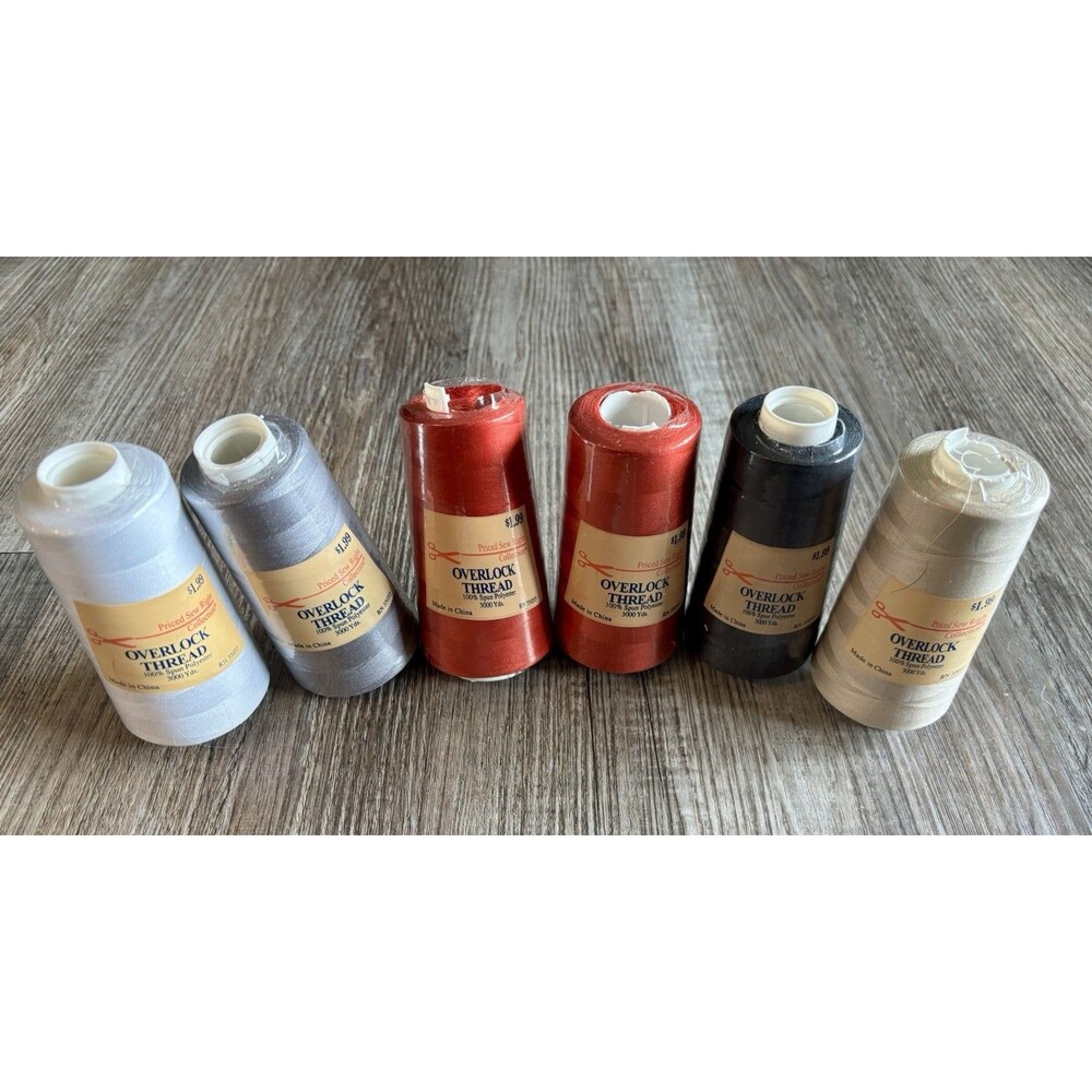 Overlock Thread Serger Sewing Spun Polyester 3000 Yds Per Cone Lot Of 6